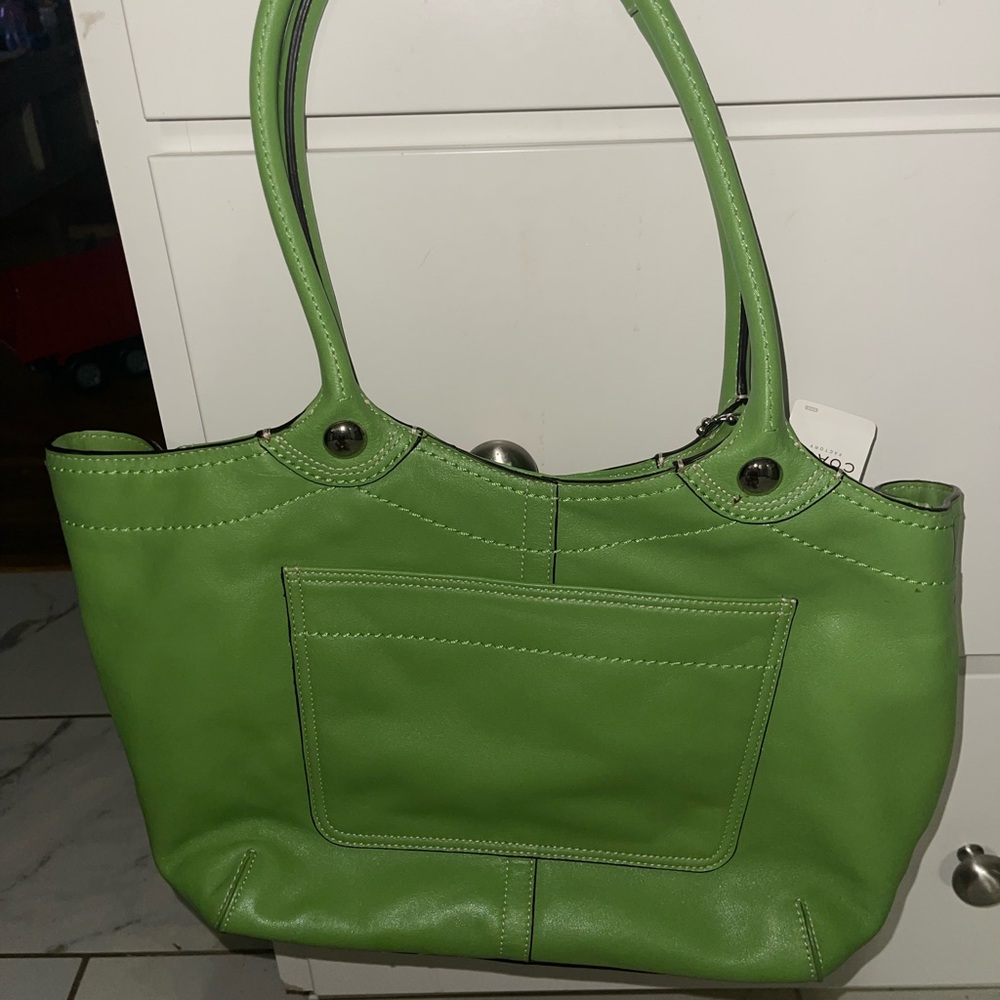 Coach Green Leather Tote Bag with Slouchy Design